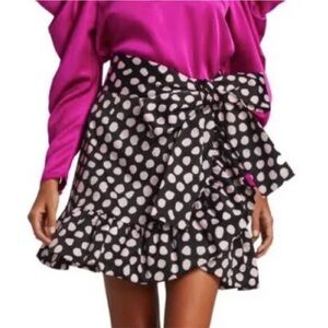 NWT $325 TANYA TAYLOR size 8 Daphne Skirt Pink Black Dot Tie Waist Ruffled Satin